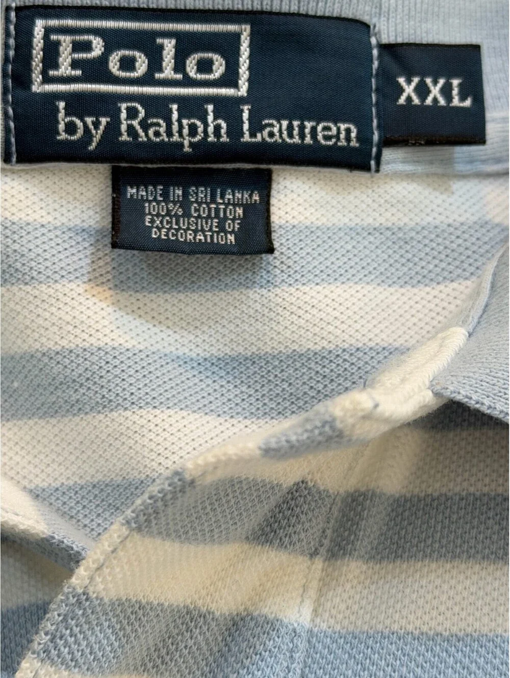 Polo Ralph Lauren Polo Shirt Mens XXL Blue White Stripe Yellow Pony Cotton